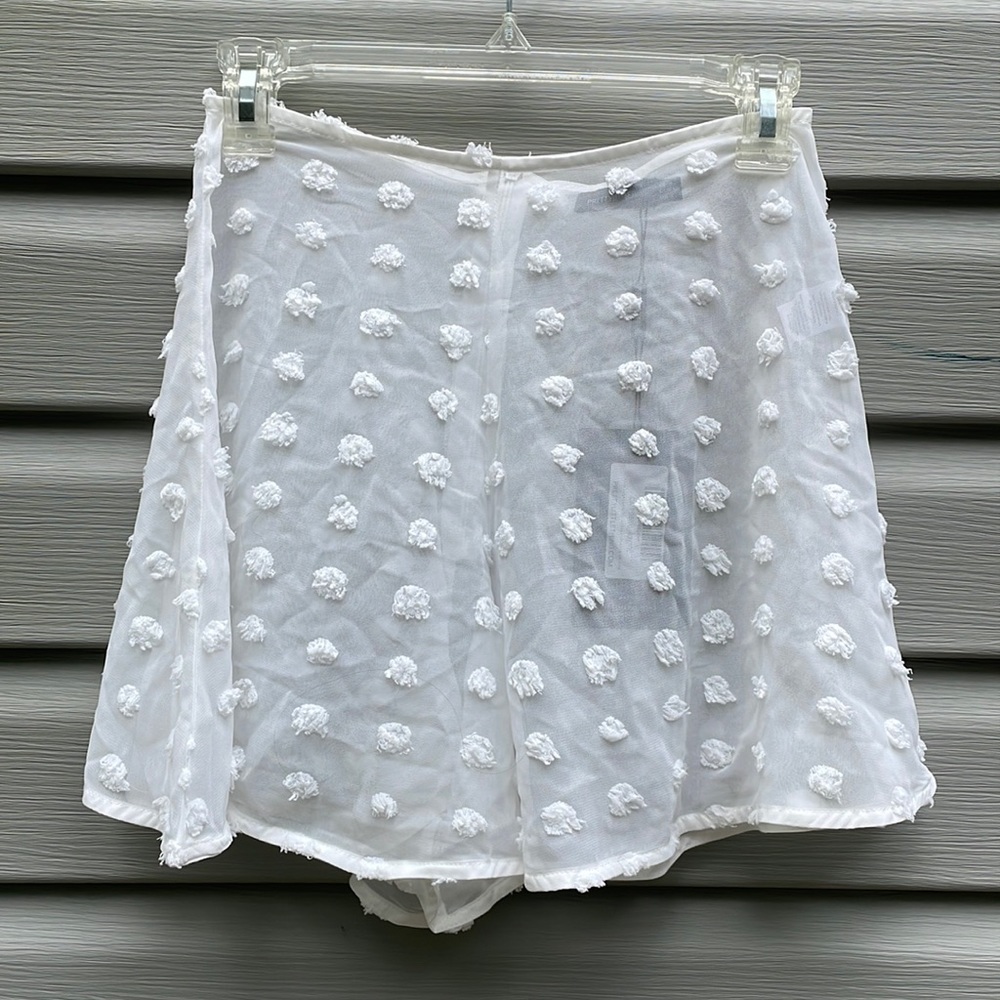 PLT White Sheer Clipdot Chiffon Beach Shorts